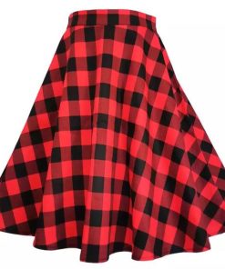Carreaux noirs et rouges – Jupe évasée patineuse