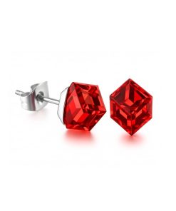 Boucles d&rsquo;oreilles cube rouge cristal