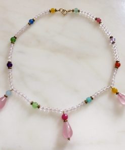 Collier ras de cou Goutte Quartz Rose Agate