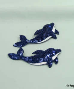 Ecusson Dauphin paillettes | Ecusson à thermocoller 83×40 mm